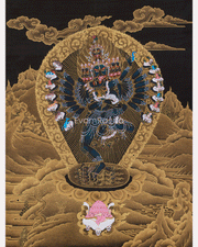 Gold on Black Hevajra Thangka | Fierce Meditational Deity | Vajrayana Buddhism