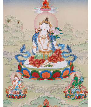 Sacred Chenrezig with White Tara and Green Tara | A Trio of Enlightened Blessings