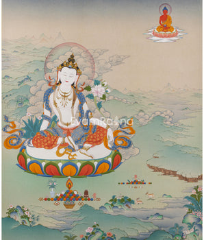 2-Armed Chenresig with Amitabha Buddha Thangka Print