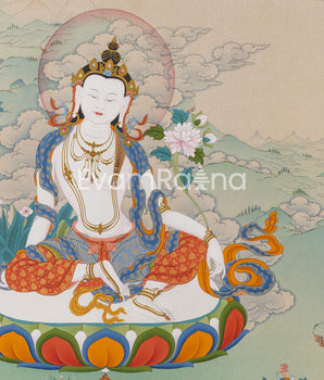 2-Armed Chenresig with Amitabha Buddha Thangka Print | Spiritual Wall Decoration