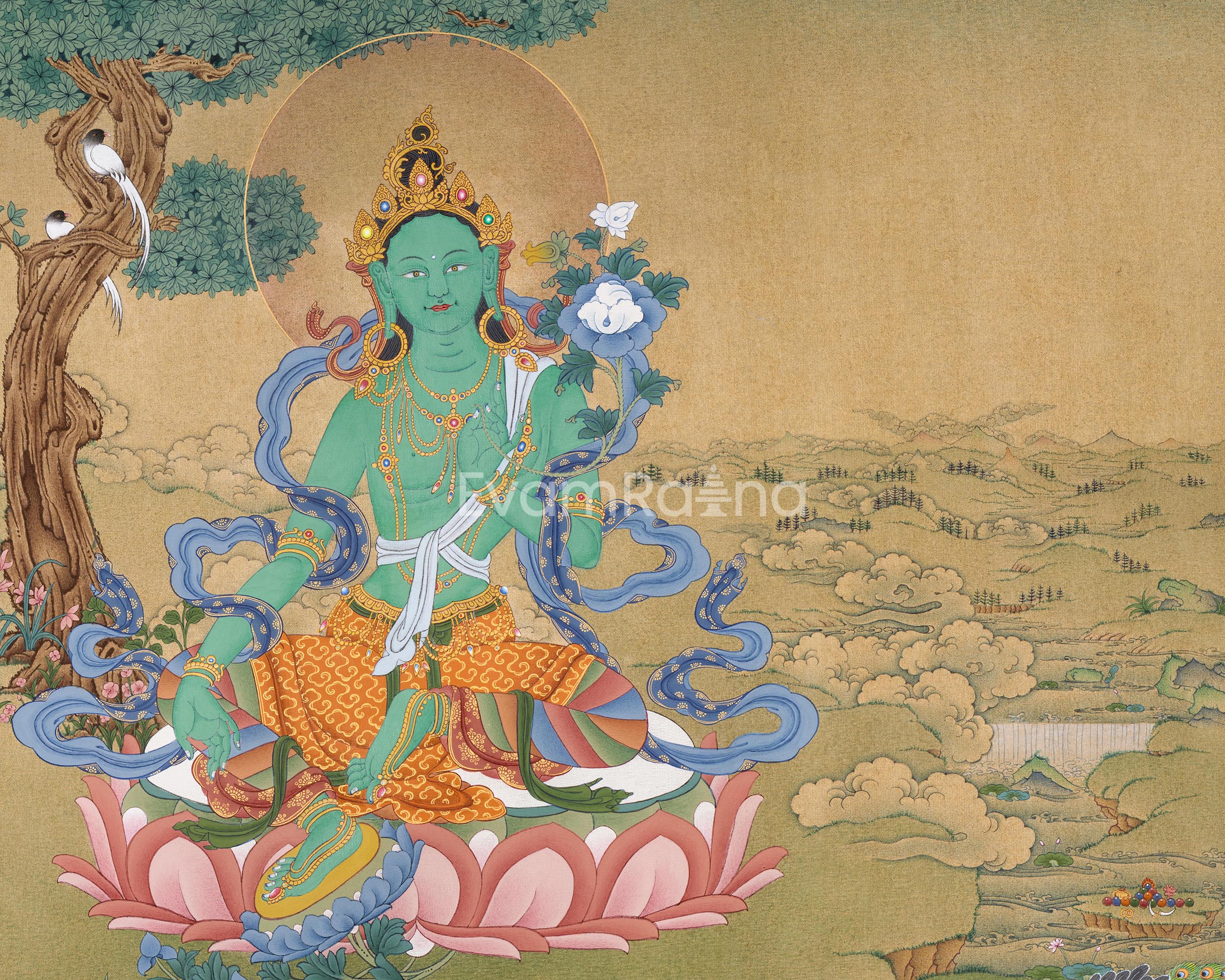 Green Tara Devotional Print | Digital Artwork Of The Mother of Liberation | Buddhist Gift Ideas