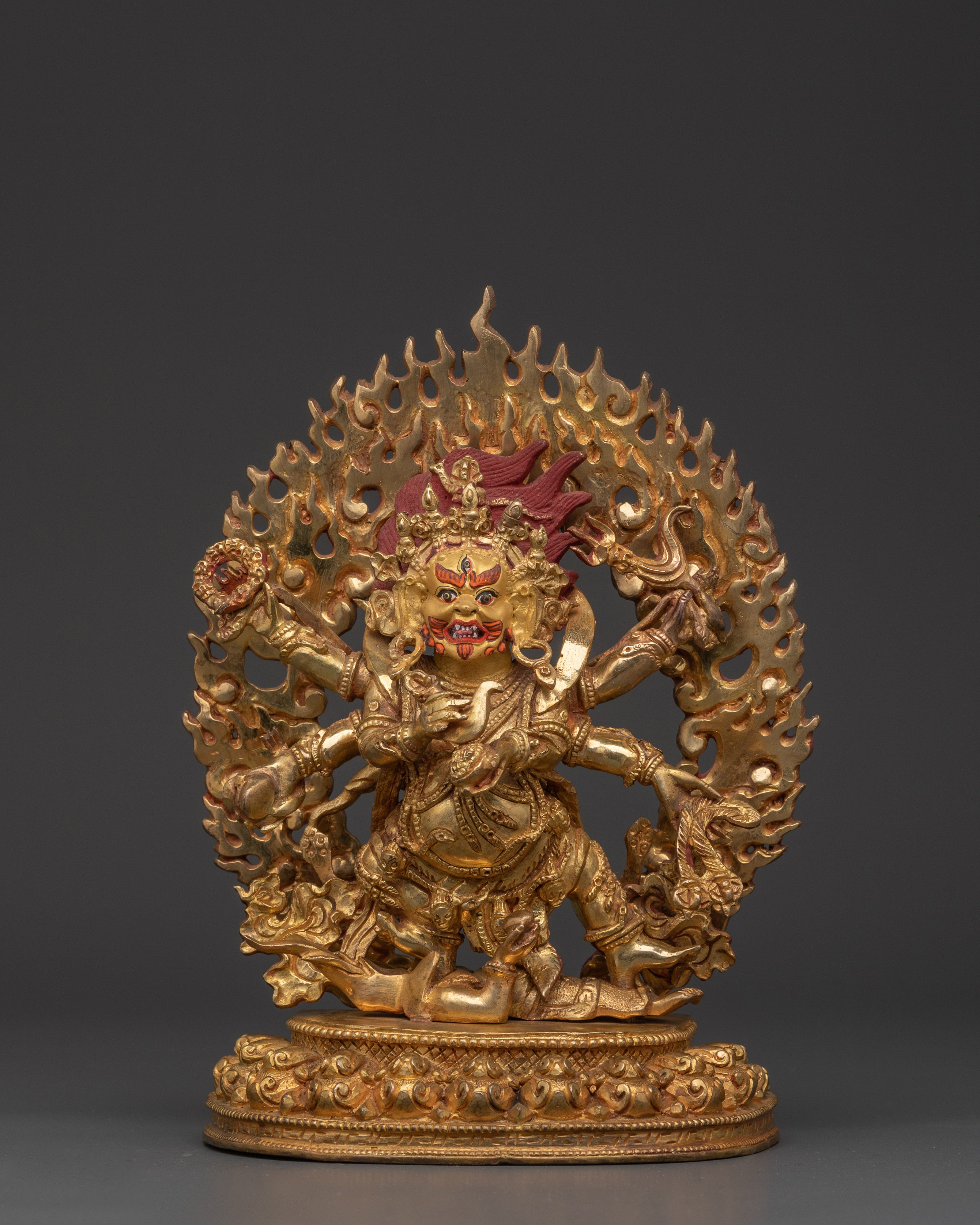 Handmade Six Armed Mahakala Deity Statue | Buddhist Sculpture of Wrathful Deity