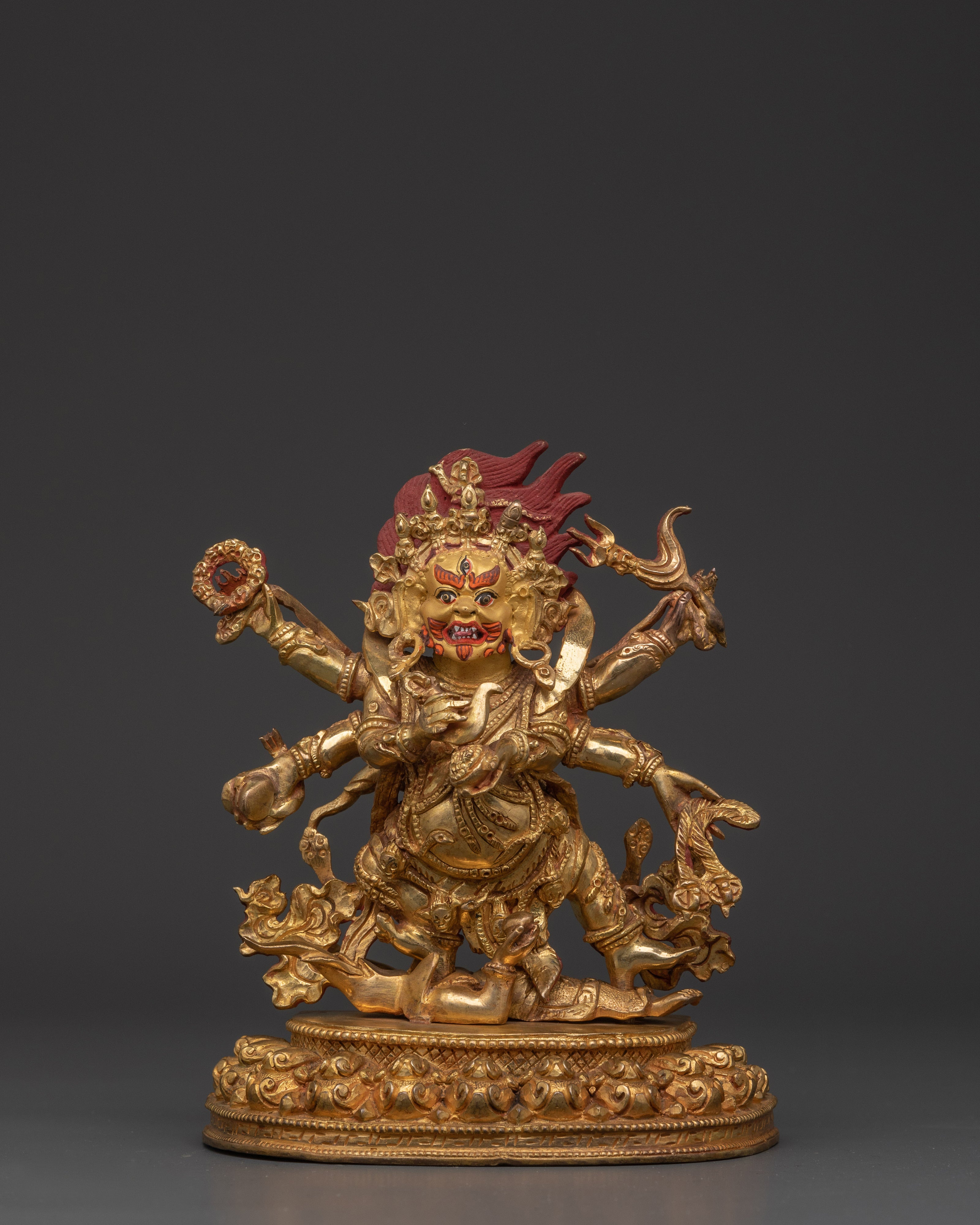 Handmade Six Armed Mahakala Deity Statue | Buddhist Sculpture of Wrathful Deity