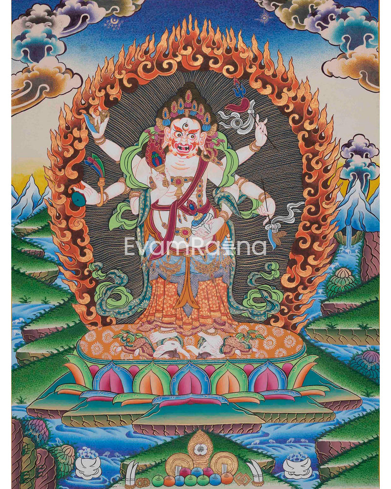 Six Armed White Mahakala Thangka | Gonkar Tibetan Buddhism Thangka Painting