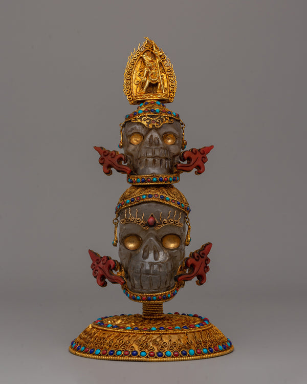 Handcrafted Buddhist Skull Head Statue