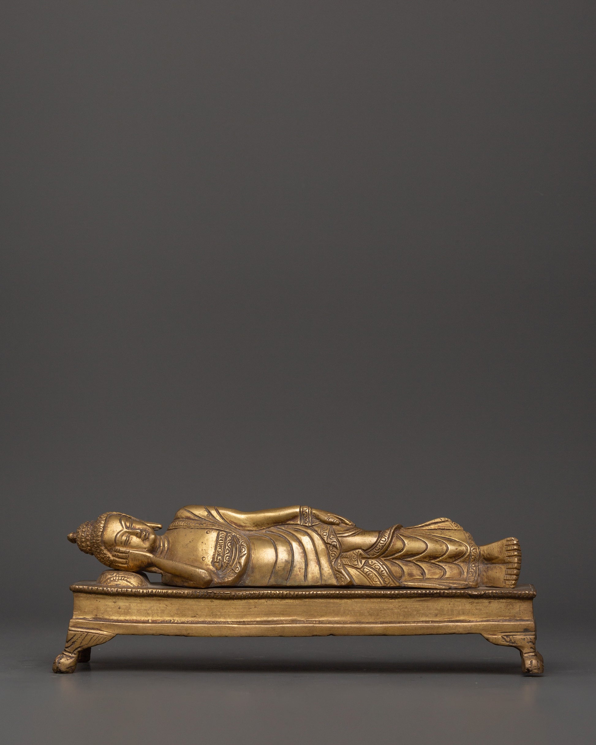 Handcarved Brass Sleeping Buddha Statue