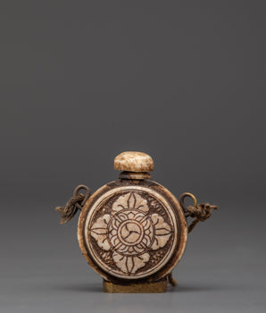 Tibetan Ritual Snuff Bottle in Carved Buffalo Bone