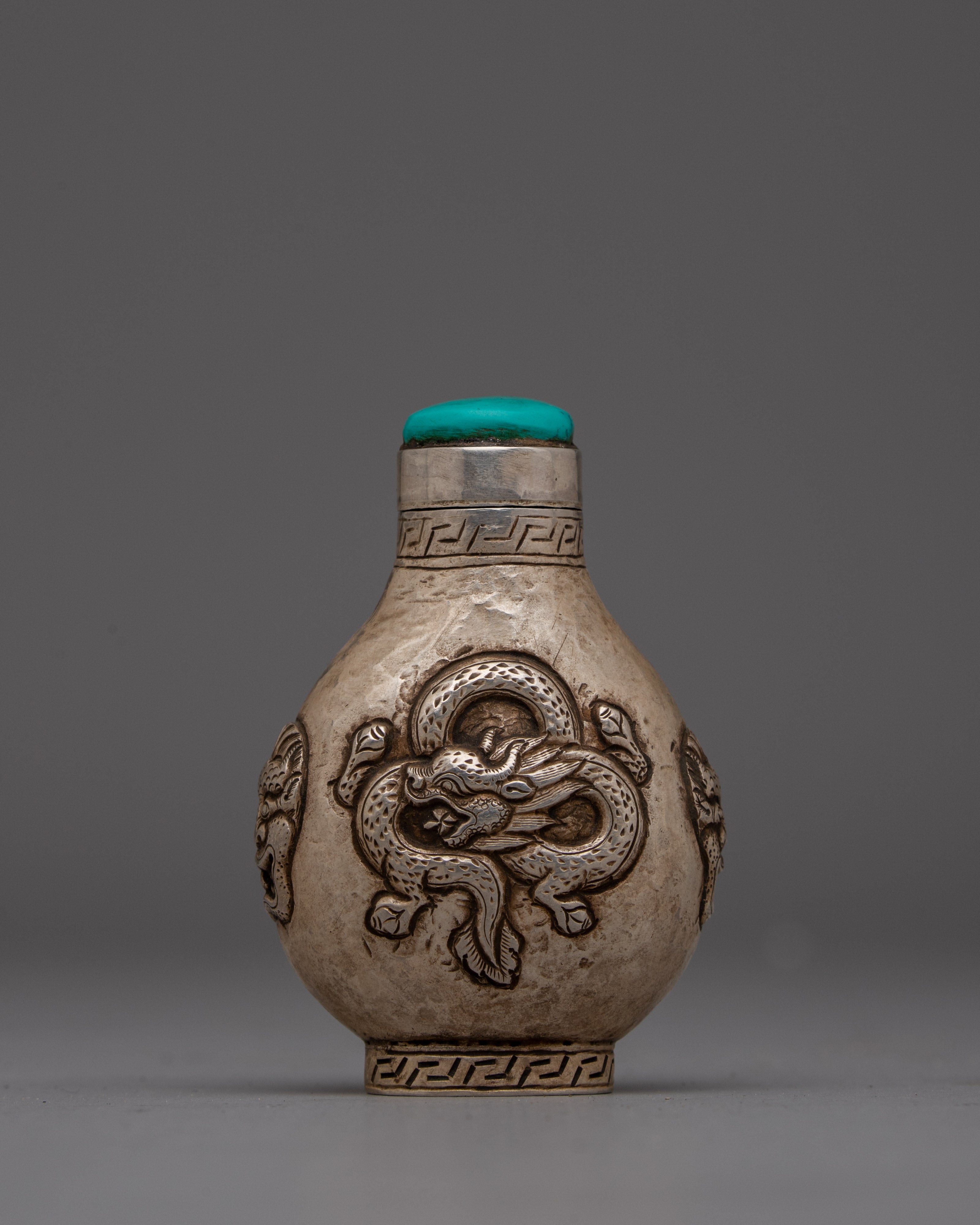 Tibetan Snuff Bottle Silver With Turquoise Top