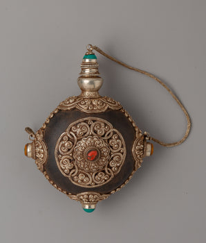 Tibetan Snuff Pot with Turquoise Inlay