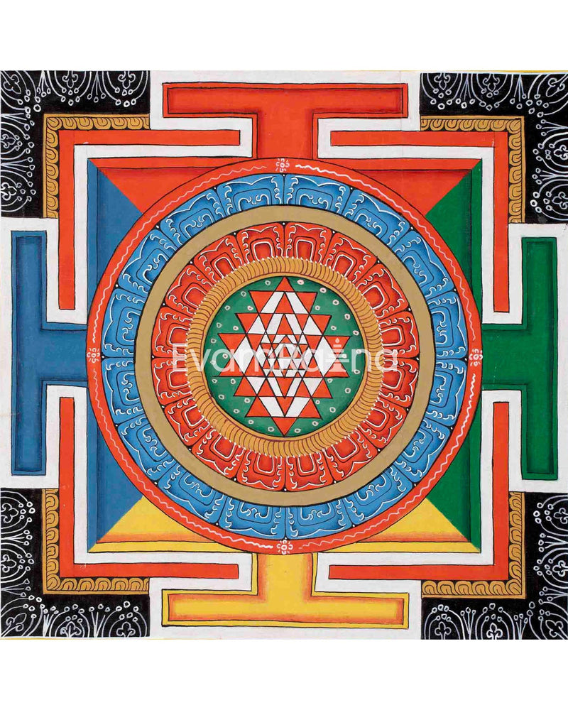 Sri Yantra Mandala | Original Hand Painted Thangka | Mandala Wall Tapestry