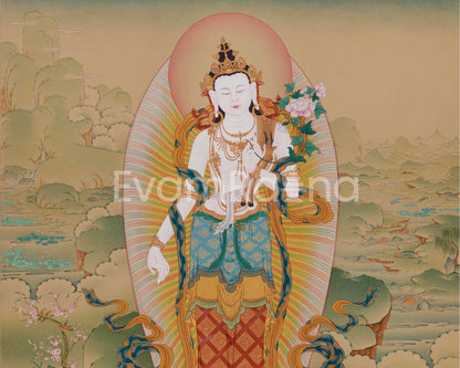 Standing Chenrezig Bodhisattva | Large Tibetan Avalokiteshvara Thangka