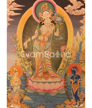 Standing White Tara Mother Goddess Healing Thangka Painting 