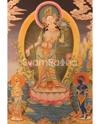 Standing White Tara Mother Goddess Healing Thangka Painting 