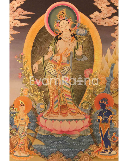 Standing White Tara Mother Goddess Healing Thangka Painting 