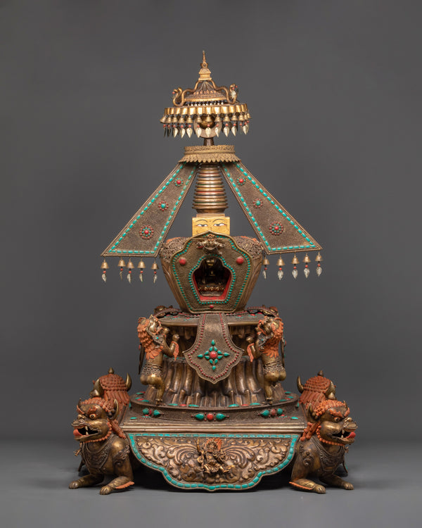 Handcrafted Altar Shrine Stupa | Sacred Offering Piece with Coral & Turquoise