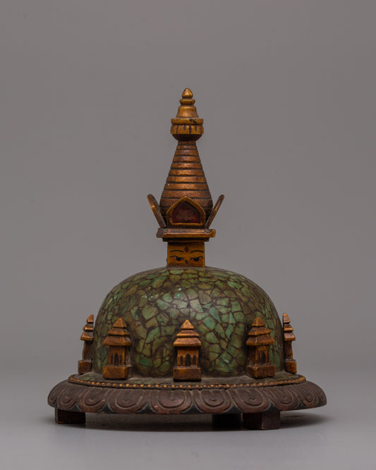 Boudhanath Stupa Statue | Wooden Body with Imitation Stone Inlay