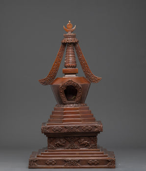  Handcrafted Buddhist Oxidized Copper Stupa