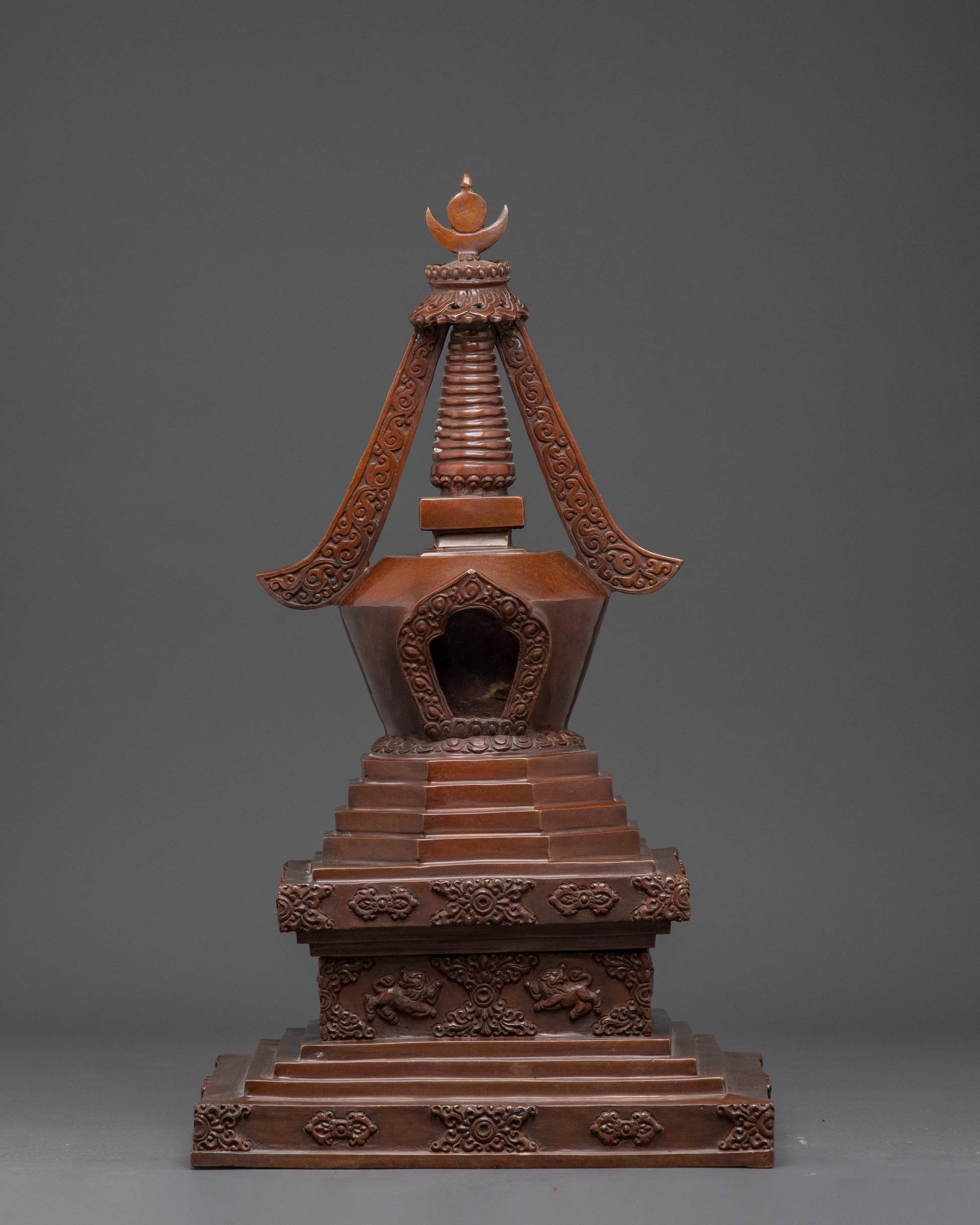 Handcrafted Buddhist Oxidized Copper Stupa