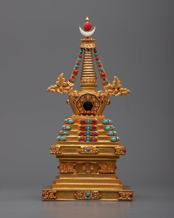 Beautiful 24k Gold Plated Stupa Statue