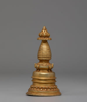 Handcrafted Buddhist Copper Stupa | Gold-Plated Sacred Shrine Decor