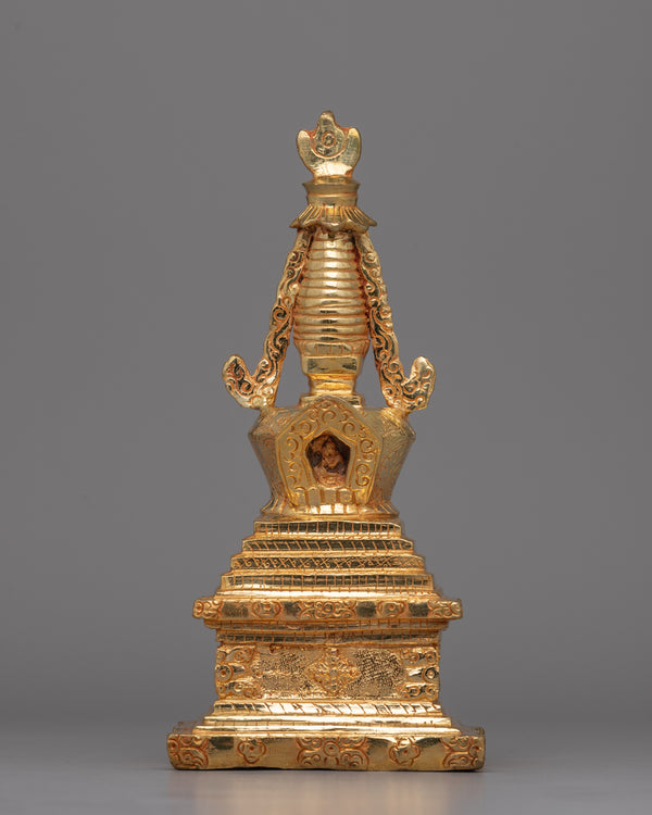 Tibetan Gold-Plated Tibetan Stupa with Intricate Design