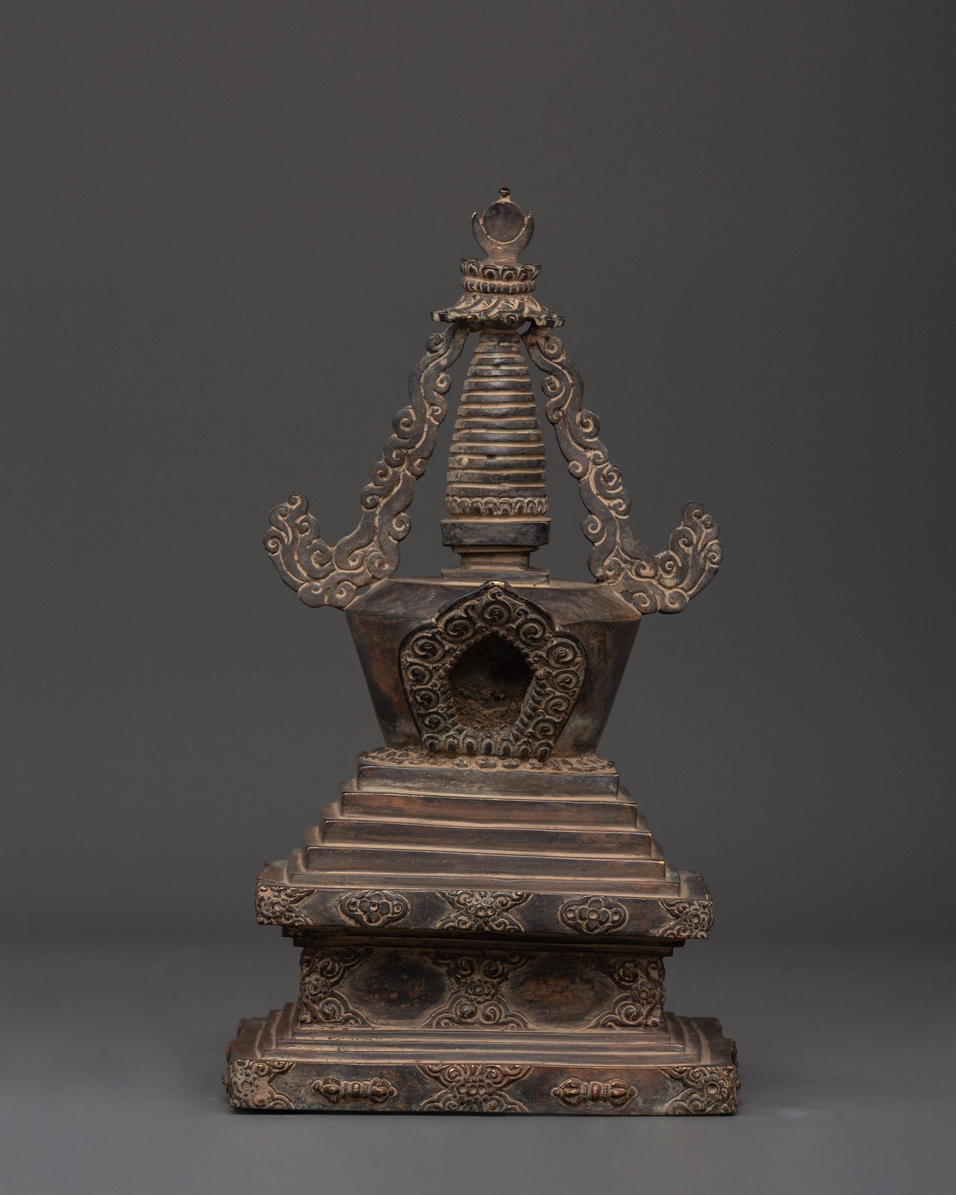 Oxidized Copper Antique Finish Stupa