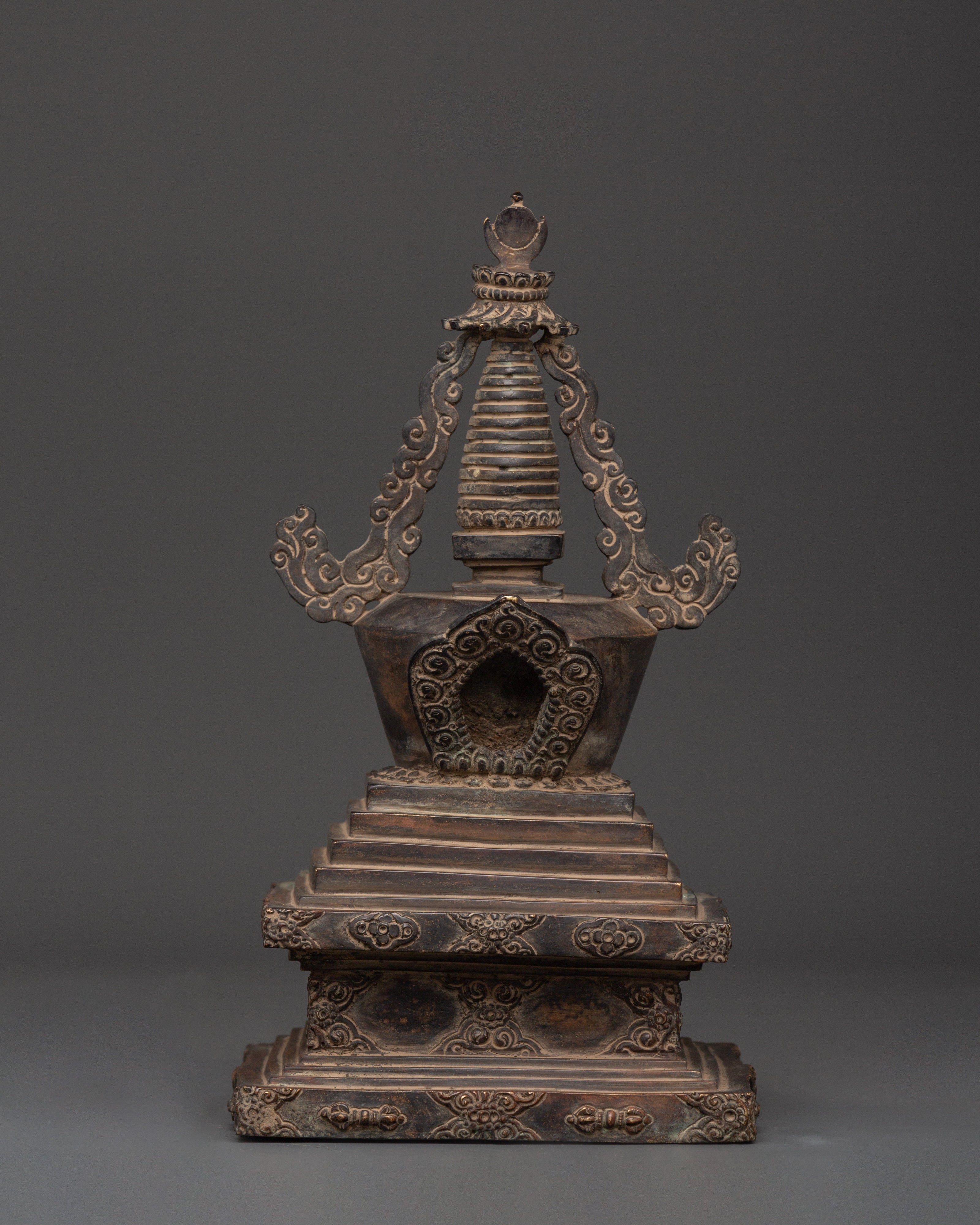 Oxidized Copper Antique Finish Stupa