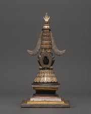 Handcrafted Iron Stupa with Silver Plating & Brass Inlay
