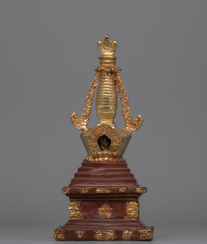 Gold-Plated Tibetan Stupa with Bronze Accents 