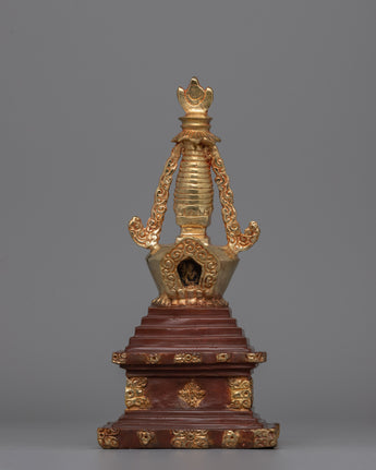 Gold-Plated Tibetan Stupa with Bronze Accents 