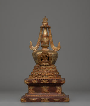 Handcrafted Buddhist Shrine Stupa | Gold Plated Tibetan Ritual Stupa Art