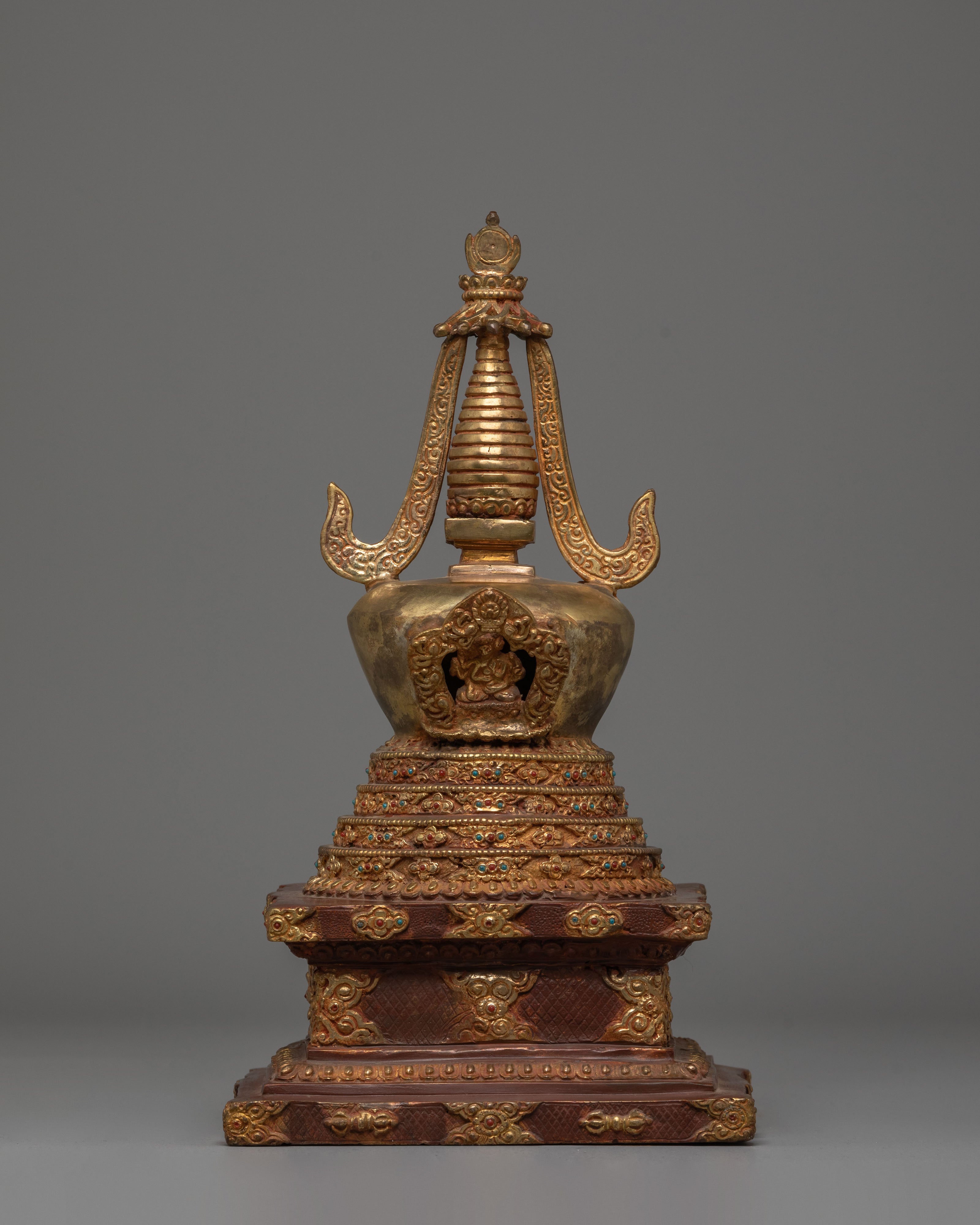Handcrafted Buddhist Shrine Stupa | Gold Plated Tibetan Ritual Stupa A ...