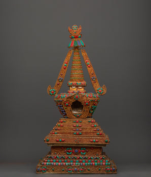 copper-buddhist-chorten-with-turquoise-and-coral