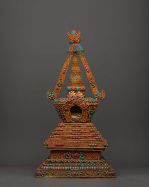 copper-buddhist-chorten-with-turquoise-and-coral