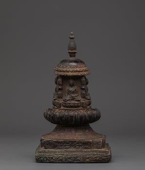 Handcrafted Spiritual Buddhist Stupa in antique copper finish for meditation rooms, altars & mindful decor. Invite peace & harmony home.