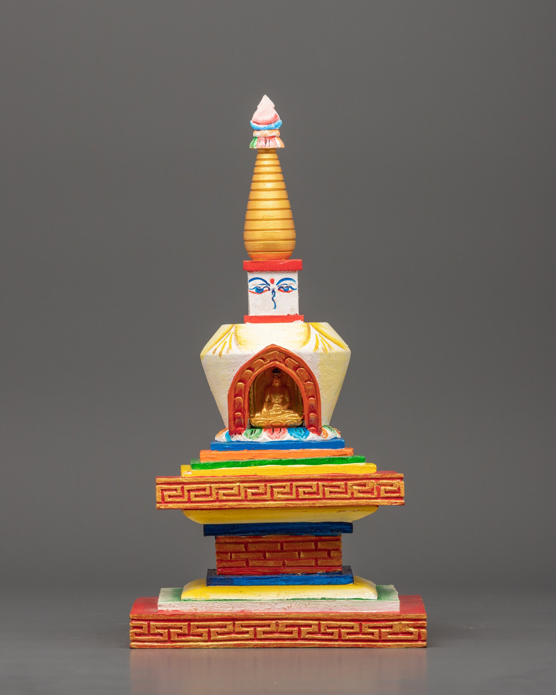 Hand-Painted Wooden Stupa
