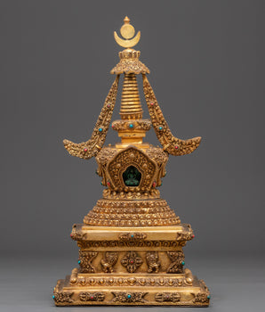 Gold Plated Buddhist Stupa with Buddha