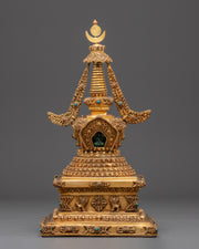 Gold Plated Buddhist Stupa with Buddha