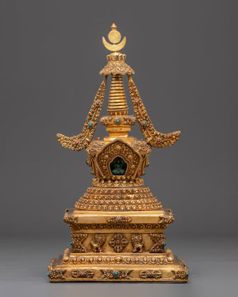 Gold Plated Buddhist Stupa with Buddha