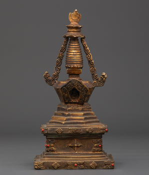 Copper And Gold Plated Stupa With Antique Finishing