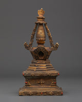 Copper And Gold Plated Stupa With Antique Finishing