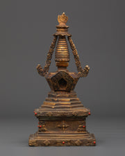 Copper And Gold Plated Stupa With Antique Finishing