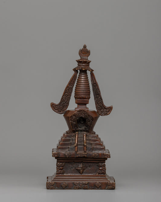 Buddhist Oxidized Copper Stupa