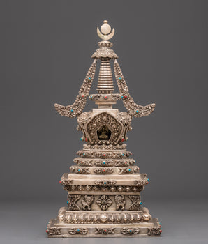 Silver Plated Buddhist Stupa | Symbol of Enlightenment