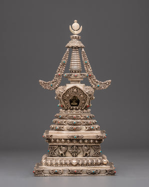 Silver Plated Buddhist Stupa | Symbol of Enlightenment