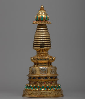 Copper Eight Auspicious Symbol Stupa