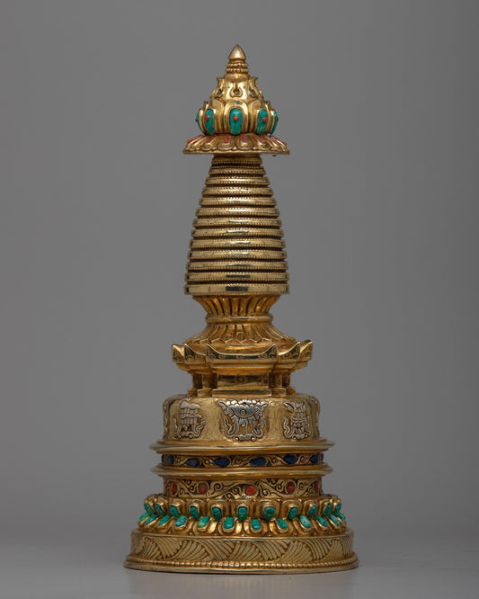 Copper Eight Auspicious Symbol Stupa