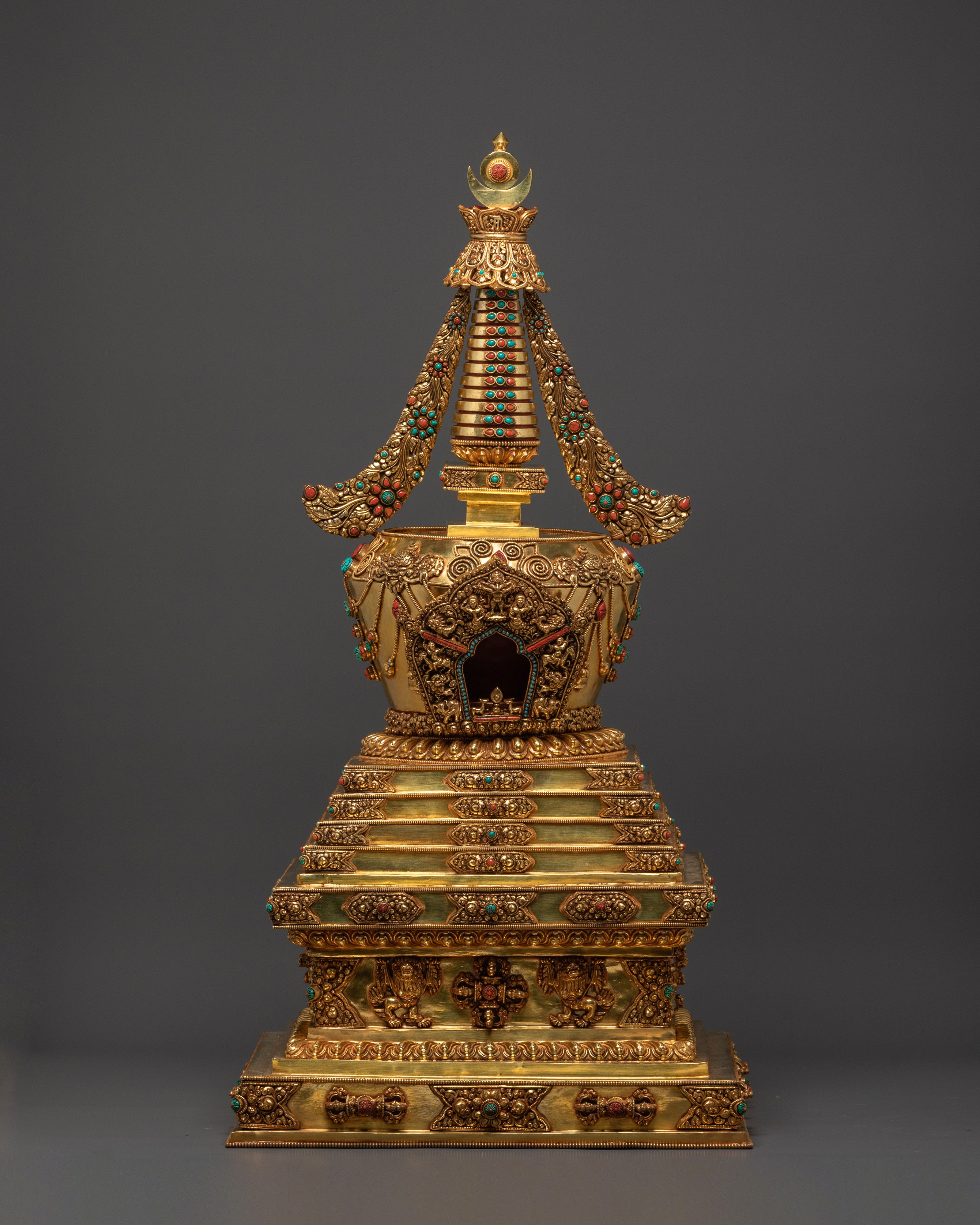 Ritual Stupa for Shrine | Gold Plated Copper Buddhist Stupa – Evamratna