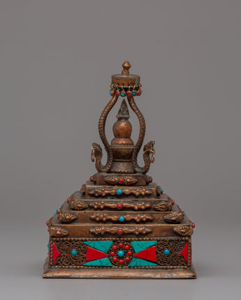 Authentic Buddhist Stupa in Oxidized Copper