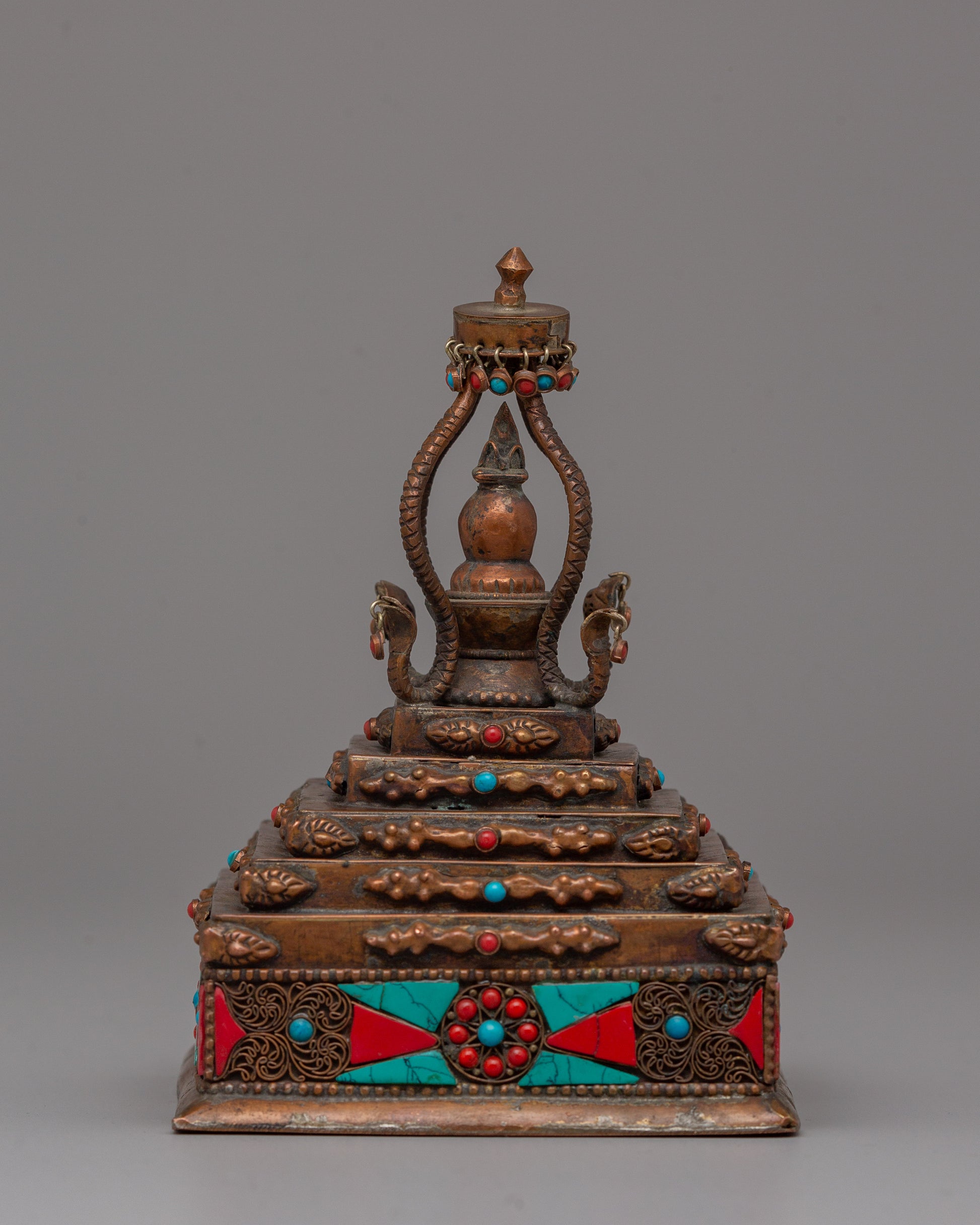 Authentic Buddhist Stupa in Oxidized Copper